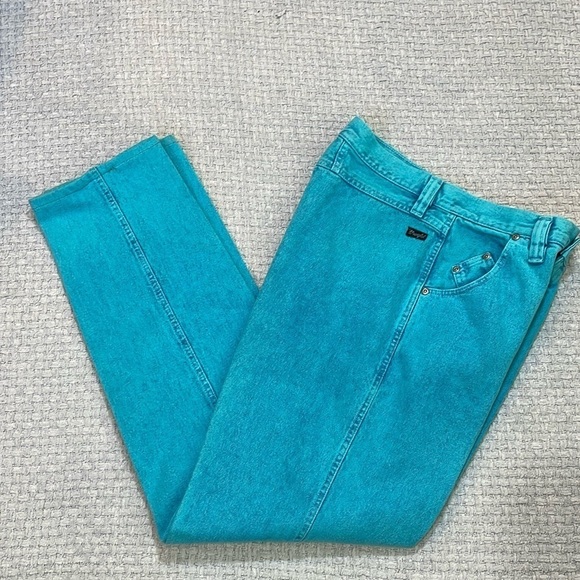 Wrangler Denim - 1980's Wrangler Turquoise High Rise Cowgirl Jeans Bare Back Size 11/12
